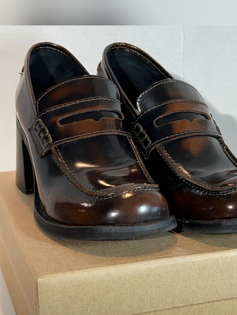 Steve Madden Dark Brown Patent Leather Heeled Penny Loafers 8